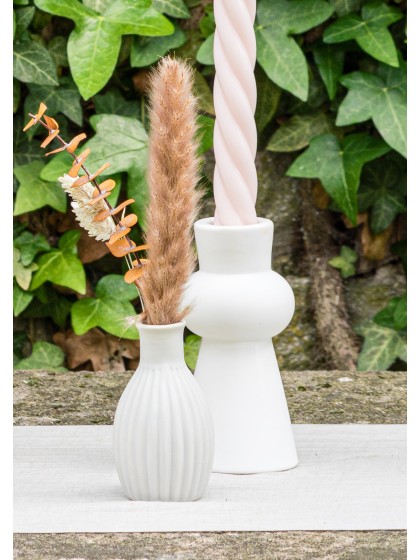 WHITE CERAMIC HIGH TAPER CANDLE HOLDER DIA 5.8CM X 12.4CM