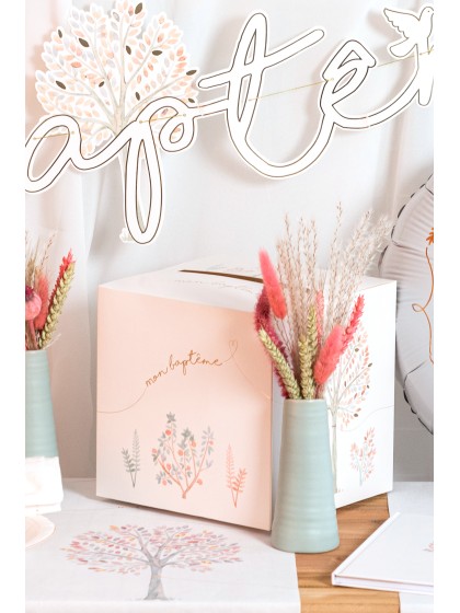 URNE CARTON CARREE MON BAPTEME 20CM X 20CM X 20CM