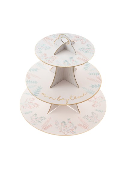 CARTON CAKES STAND 3 LEVELS MON BAPTEME DIA 30.5CM / 24.5CM / 18CM X 33CM