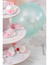 SUPPORT A MIGNARDISES CARTON 3 NIVEAUX MON BAPTEME DIA 30.5CM / 24.5CM / 18CM X 33CM