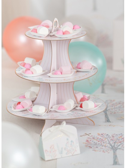 CARTON CAKES STAND 3 LEVELS MON BAPTEME DIA 30.5CM / 24.5CM / 18CM X 33CM