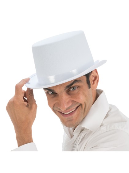 WHITE FELT TOP HAT ADULT 59CM X 12CM HT