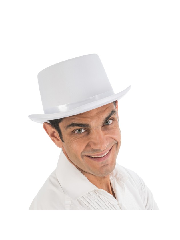 WHITE SATIN TOP HAT ADULT ADJUSTABLE SIZE 12CM HT