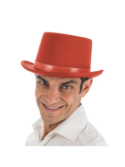 RED SATIN TOP HAT ADULT ADJUSTABLE SIZE 12CM HT