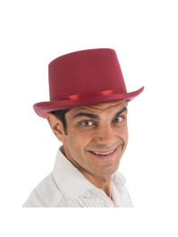 CHAPEAU HAUT DE FORME BORDEAUX SATINE ADULTE TAILLE AJUSTABLE 12CM