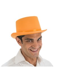 CHAPEAU HAUT DE FORME ORANGE SATINE ADULTE TAILLE AJUSTABLE 12CM