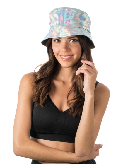 IRIDESCENT SILVER BUCKET HAT ONE SIZE