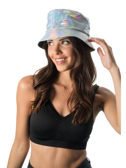 IRIDESCENT SILVER BUCKET HAT ONE SIZE
