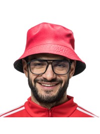 RAPPER KIT 2 PIECES: REVERSIBLE BLACK AND RED BUCKET HAT WITH GLASSES ONE SIZE