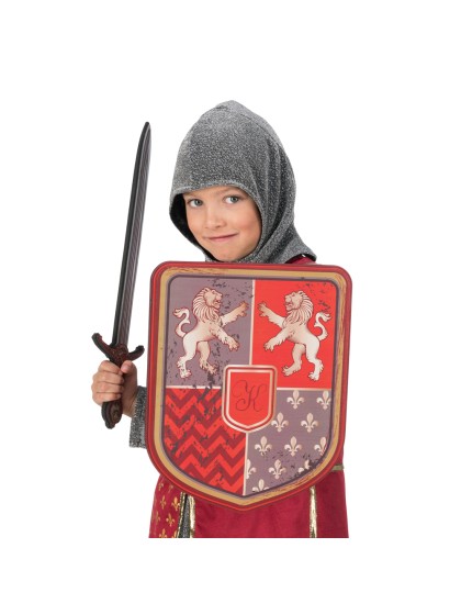 BOUCLIER CHEVALIER LION ROUGE EN MOUSSE 28.5CM X 35CM