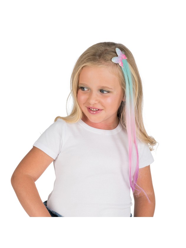 BUTTERFLY HAIR CLIP WITH BLUE AND PINK HAIR 