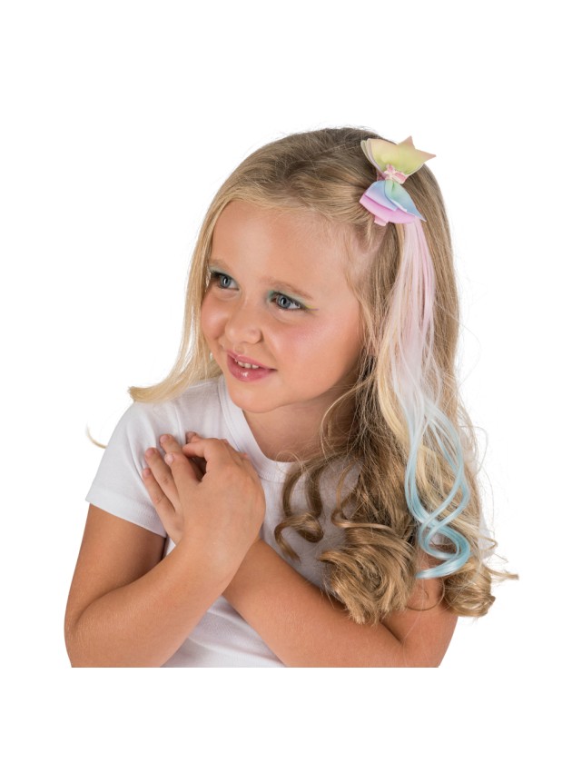 UNICORN BOW HAIR CLIP WITH BLUE AND PINK HAIR 