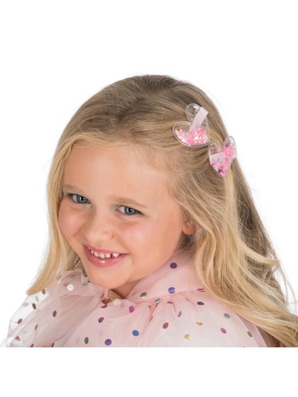 SET OF 2 PINK CONFETTI HEARTS HAIR CLIPS 
