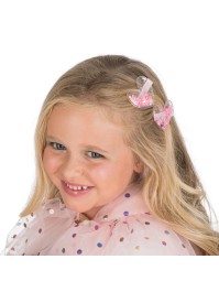 SET OF 2 PINK CONFETTI HEARTS HAIR CLIPS 