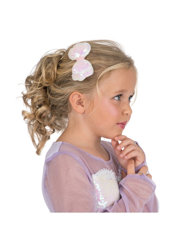 SET OF 2 WHITE SEQUINS BOWS HAIR CLIPS 