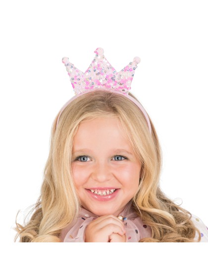HEADBAND WITH PINK SEQUINS CROWN 