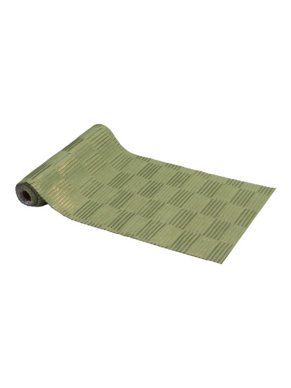CHEMIN DE TABLE VELOURS PLISSE VERT SAUGE DORE 28CM X 3M