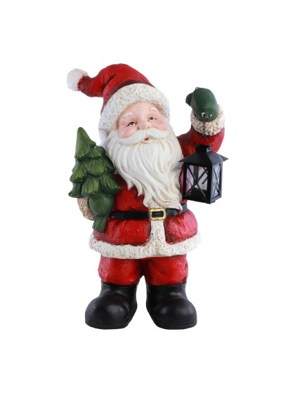 MAGNESIA SANTA WITH TREE AND METAL LANTERN 20CM X 27CM X 47CM