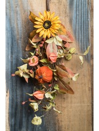 BRANCHE AUTOMNALE TOURNESOL ET CITROULLE VELOURS 29CM X 78CM