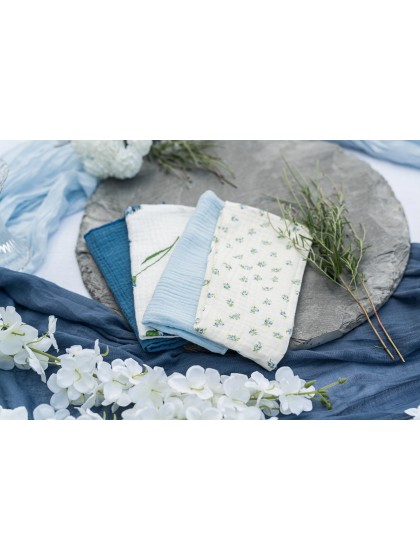 CHEMIN DE TABLE XL GAZE BLEU DENIM 90CM X 3M