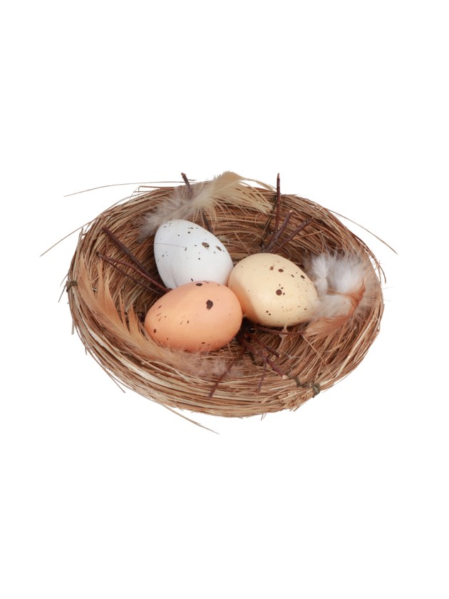 EGGS AND BRANCHES IN BASKET DIA 12CM X 4CM