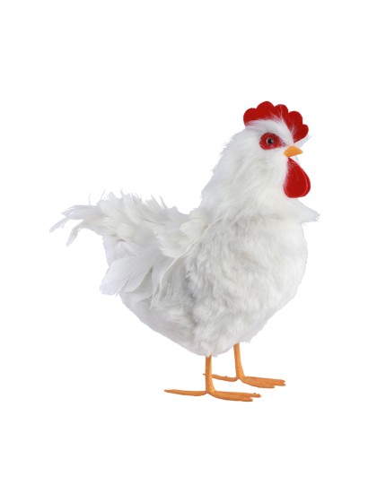 HEN WITH WHITE FEATHERS 30CM X 15CM X 33CM