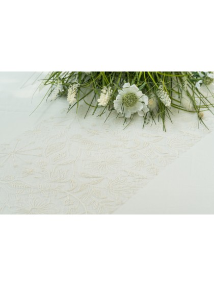 CHEMIN DE TABLE FLORALIES BRODE NATUREL 28CM X 3M