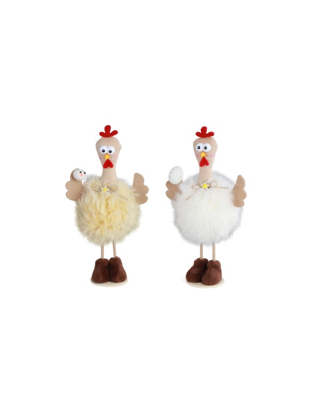 POULE HUMORISTIQUE FOURRURE GM 2 ASS ENV 11CM X 7CM X 21CM