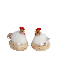 POULE BLANCHE DANS NID 2 ASS DIA 7CM X 8CM