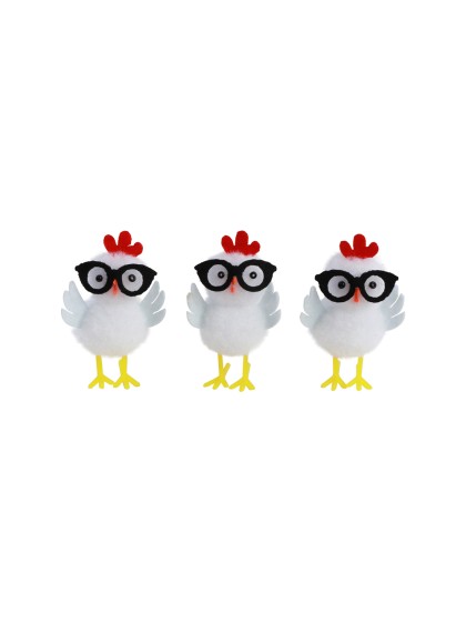 3 POULETTES BLANCHES A LUNETTES 3.5CM X 3CM X 5CM