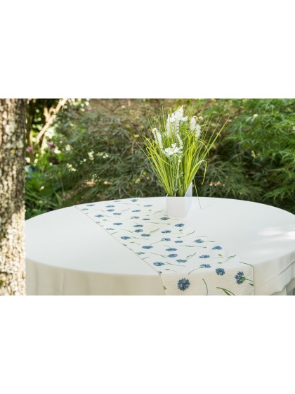 TABLE RUNNER COTTON EMBOSSED CORNFLOWERS 26CM X 3M