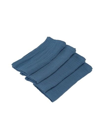 4 SERVIETTES COTON GAUFRE BLEU DENIM 40CM X 40CM