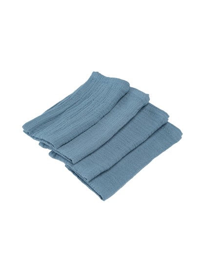 4 SERVIETTES COTON GAUFRE BLEU ACIER 40CM X 40CM