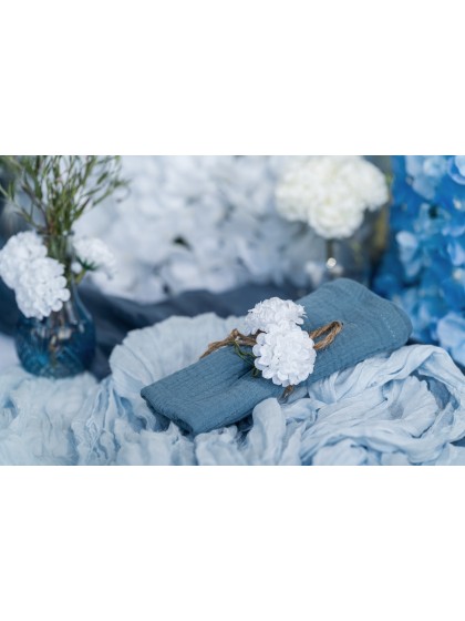 4 STEEL BLUE EMBOSSED COTTON NAPKINS 40CM X 40CM