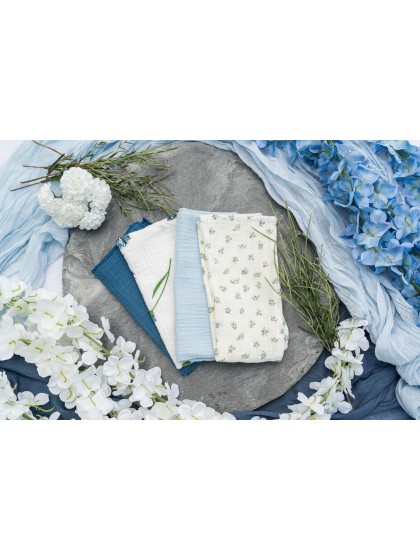 4 SERVIETTES COTON GAUFRE MYOSOTIS 40CM X 40CM