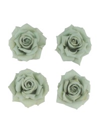 4 SAGE GREEN ROSE HEADS DIA 9.5CM X 5.5CM