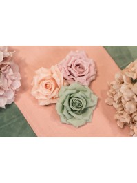 4 SAGE GREEN ROSE HEADS DIA 9.5CM X 5.5CM