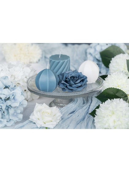 4 DENIM BLUE ROSE HEADS DIA 9.5CM X 5.5CM