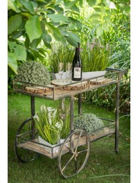 CHARIOT VINTAGE BOIS/METAL 2 ROUES 2 ROULETTES 2 NIVEAUX 94CM X 54CM X 77CM