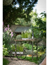 CHARIOT VINTAGE BOIS/METAL 2 ROUES 2 ROULETTES 2 NIVEAUX 94CM X 54CM X 77CM