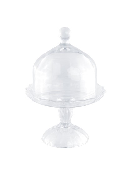 PETUNIA GLASS TRAY ON BASE WITH COVER DIA 16.4CM X 23CM