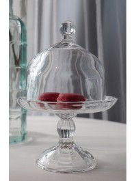 PLATEAU VERRE PETUNIA SUR PIED AVEC CLOCHE DIA 16.4CM X 23CM