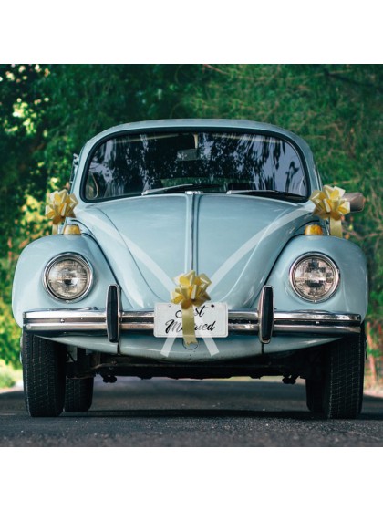 KIT VOITURE 5 PIECES BLANC NOEUD OR 