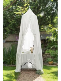 WHITE FABRIC RECEPTION CANOPY WITH FRINGES DIA 56CM X 230CM