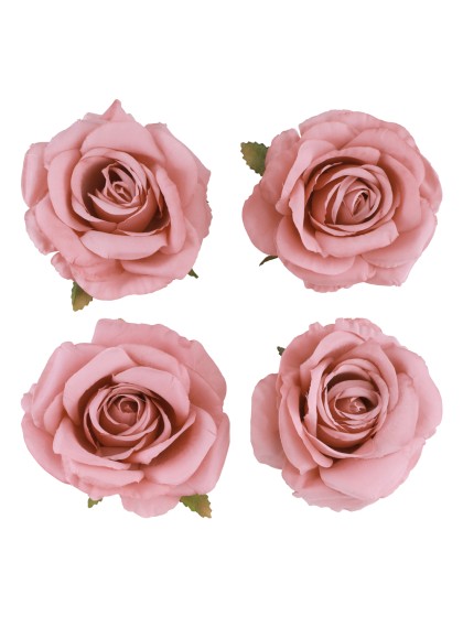 4 OLD PINK ROSE HEADS DIA 11CM X 6CM
