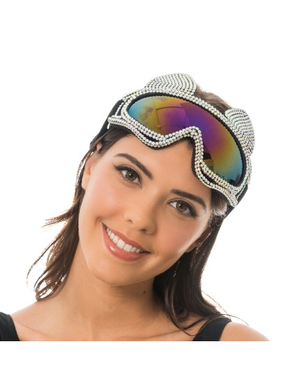 SILVER STRASS CAT SKI GOGGLES 18CM X 13CM