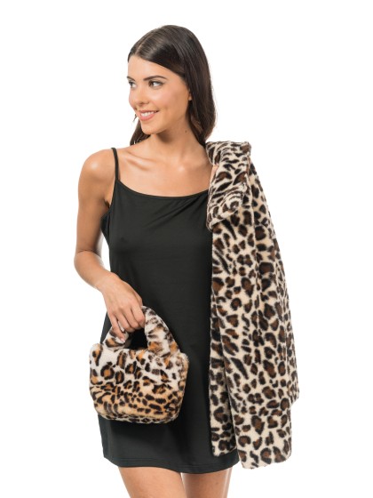 SAC FAUSSE FOURRURE LEOPARD 22CM X 12CM X 22CM