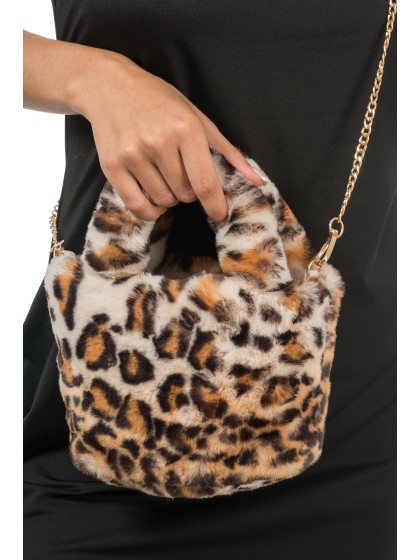 SAC FAUSSE FOURRURE LEOPARD 22CM X 12CM X 22CM