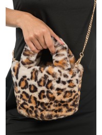 SAC FAUSSE FOURRURE LEOPARD 22CM X 12CM X 22CM