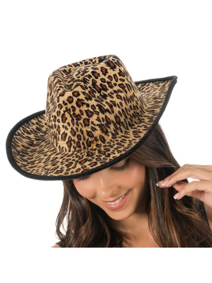 CHAPEAU DE COWBOY LEOPARD TU - avec elastique intérieur